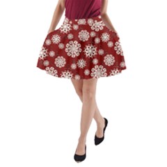 Snowflakes On Red A-line Pocket Skirt by bloomingvinedesign