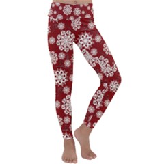 Snowflakes On Red Kids  Lightweight Velour Classic Yoga Leggings by bloomingvinedesign