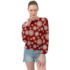 Snowflakes On Red Banded Bottom Chiffon Top