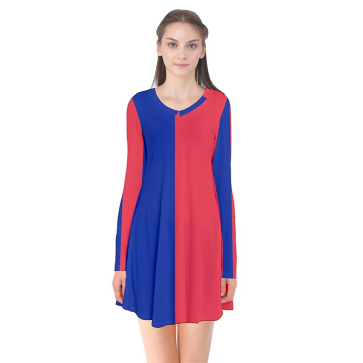 Flag of Paris Long Sleeve V-neck Flare Dress