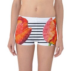 Tulip Watercolor Red And Black Stripes Boyleg Bikini Bottoms by picsaspassion