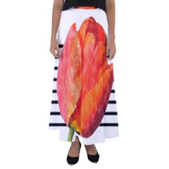Tulip Watercolor Red And Black Stripes Flared Maxi Skirt by picsaspassion