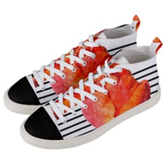 Tulip Watercolor Red And Black Stripes Men s Mid-top Canvas Sneakers by picsaspassion