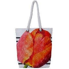 Tulip Watercolor Red And Black Stripes Full Print Rope Handle Tote (small) by picsaspassion