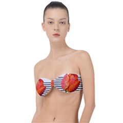 Tulip Watercolor Red And Black Stripes Classic Bandeau Bikini Top  by picsaspassion