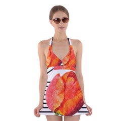 Tulip Watercolor Red And Black Stripes Halter Dress Swimsuit 