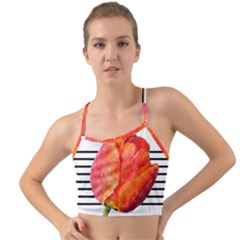 Tulip Watercolor Red And Black Stripes Mini Tank Bikini Top