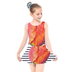 Tulip Watercolor Red And Black Stripes Kids  Skater Dress Swimsuit