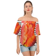 Tulip Watercolor Red And Black Stripes Off Shoulder Short Sleeve Top by picsaspassion