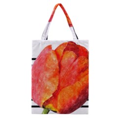 Tulip Watercolor Red And Black Stripes Classic Tote Bag by picsaspassion
