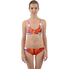 Tulip Watercolor Red And Black Stripes Wrap Around Bikini Set by picsaspassion