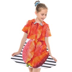 Tulip Watercolor Red And Black Stripes Kids  Short Sleeve Shirt Dress