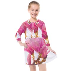 Magnolia Roze Aquarel Watercolor Kids  Quarter Sleeve Shirt Dress by picsaspassion