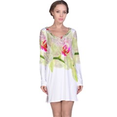 Phalenopsis Orchid White Lilac Watercolor Aquarel Long Sleeve Nightdress