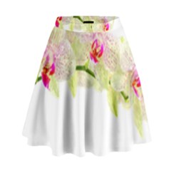 Phalenopsis Orchid White Lilac Watercolor Aquarel High Waist Skirt by picsaspassion