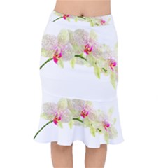 Phalenopsis Orchid White Lilac Watercolor Aquarel Short Mermaid Skirt by picsaspassion