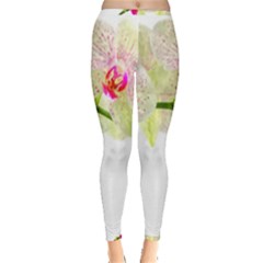 Phalenopsis Orchid White Lilac Watercolor Aquarel Inside Out Leggings by picsaspassion