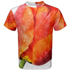 Spring Tulip Red Watercolor Aquarel Men s Cotton Tee by picsaspassion