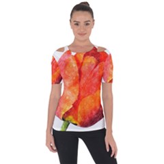 Spring Tulip Red Watercolor Aquarel Shoulder Cut Out Short Sleeve Top by picsaspassion