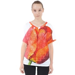 Spring Tulip Red Watercolor Aquarel V-neck Dolman Drape Top by picsaspassion