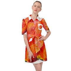 Spring Tulip Red Watercolor Aquarel Belted Shirt Dress by picsaspassion