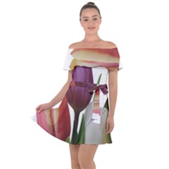 Tulips Spring Bouquet Off Shoulder Velour Dress by picsaspassion