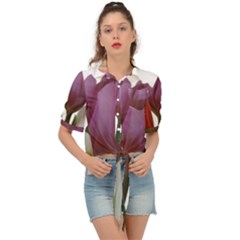 Tulips Spring Bouquet Tie Front Shirt  by picsaspassion