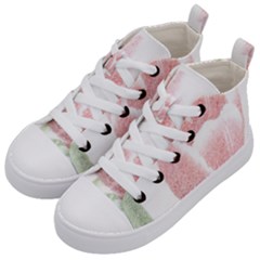 Tulip Red White Pencil Drawing Kids  Mid-top Canvas Sneakers by picsaspassion