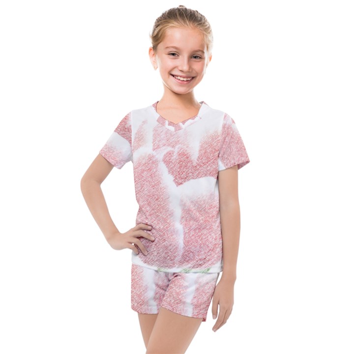 Tulip red white pencil drawing Kids  Mesh Tee and Shorts Set