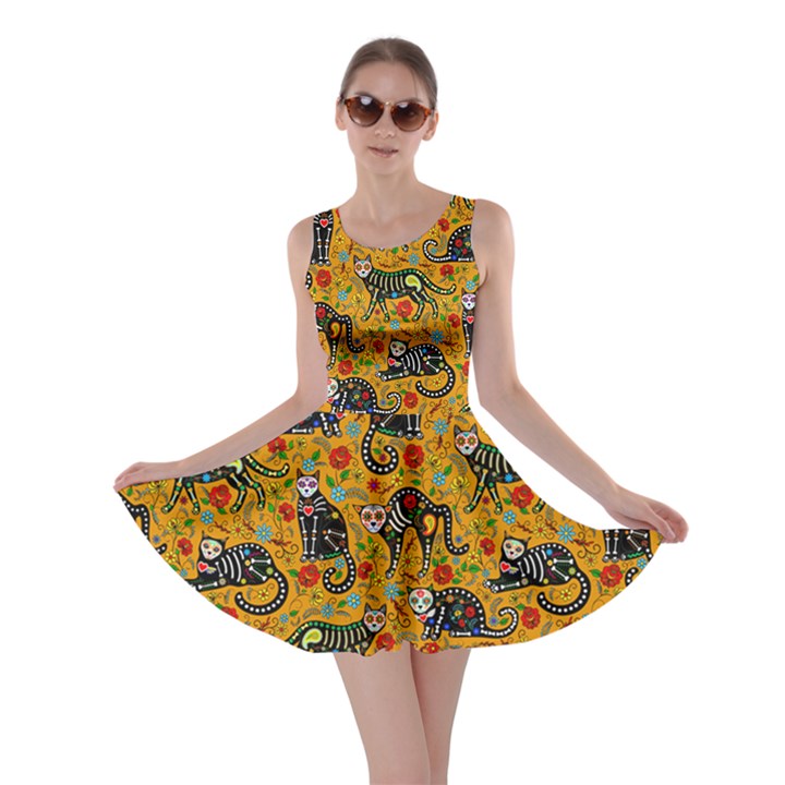 Calavera Cat Orange Skater Dress