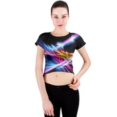 Colorful Neon Art Light Rays, Rainbow Colors Crew Neck Crop Top by picsaspassion