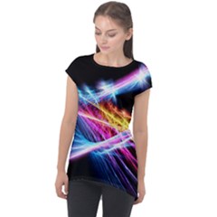 Colorful Neon Art Light Rays, Rainbow Colors Cap Sleeve High Low Top