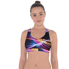 Colorful Neon Art Light Rays, Rainbow Colors Cross String Back Sports Bra by picsaspassion
