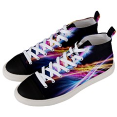 Colorful Neon Art Light Rays, Rainbow Colors Men s Mid-top Canvas Sneakers