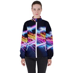 Colorful Neon Art Light Rays, Rainbow Colors Women s High Neck Windbreaker by picsaspassion