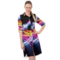 Colorful Neon Art Light Rays, Rainbow Colors Long Sleeve Mini Shirt Dress by picsaspassion