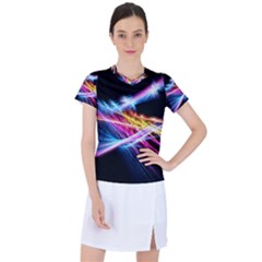 Colorful Neon Art Light Rays, Rainbow Colors Women s Mesh Sports Top by picsaspassion