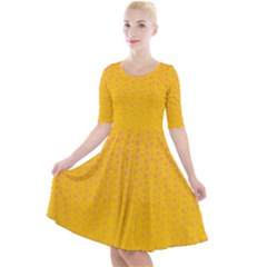 Background Polka Yellow Quarter Sleeve A-line Dress