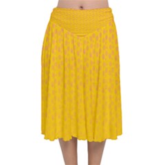 Background Polka Yellow Velvet Flared Midi Skirt by HermanTelo