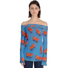 Illustrations Cow Agriculture Livestock Off Shoulder Long Sleeve Top by HermanTelo