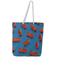 Illustrations Cow Agriculture Livestock Full Print Rope Handle Tote (large)