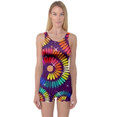 Abstract Background Spiral Colorful One Piece Boyleg Swimsuit