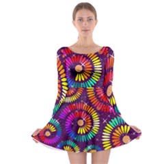 Abstract Background Spiral Colorful Long Sleeve Skater Dress