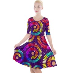 Abstract Background Spiral Colorful Quarter Sleeve A-line Dress by HermanTelo