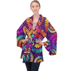 Abstract Background Spiral Colorful Long Sleeve Velvet Kimono 