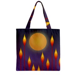 Night Moon Flora Background Zipper Grocery Tote Bag