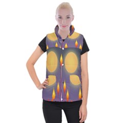 Night Moon Flora Background Women s Button Up Vest by HermanTelo