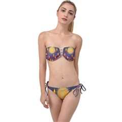 Night Moon Flora Background Twist Bandeau Bikini Set