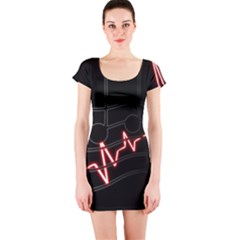 Music Wallpaper Heartbeat Melody Short Sleeve Bodycon Dress