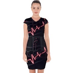 Music Wallpaper Heartbeat Melody Capsleeve Drawstring Dress 